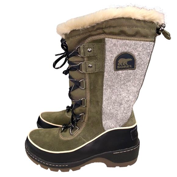 Sorel Women’s Tivoli III Green Suede Tall Winter Boot Size US 6.5 - Picture 2 of 9